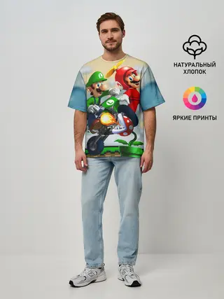 Мужская футболка оверсайз / MarioHelmet