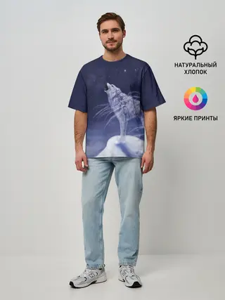 Мужская футболка оверсайз / WOLF WHITE