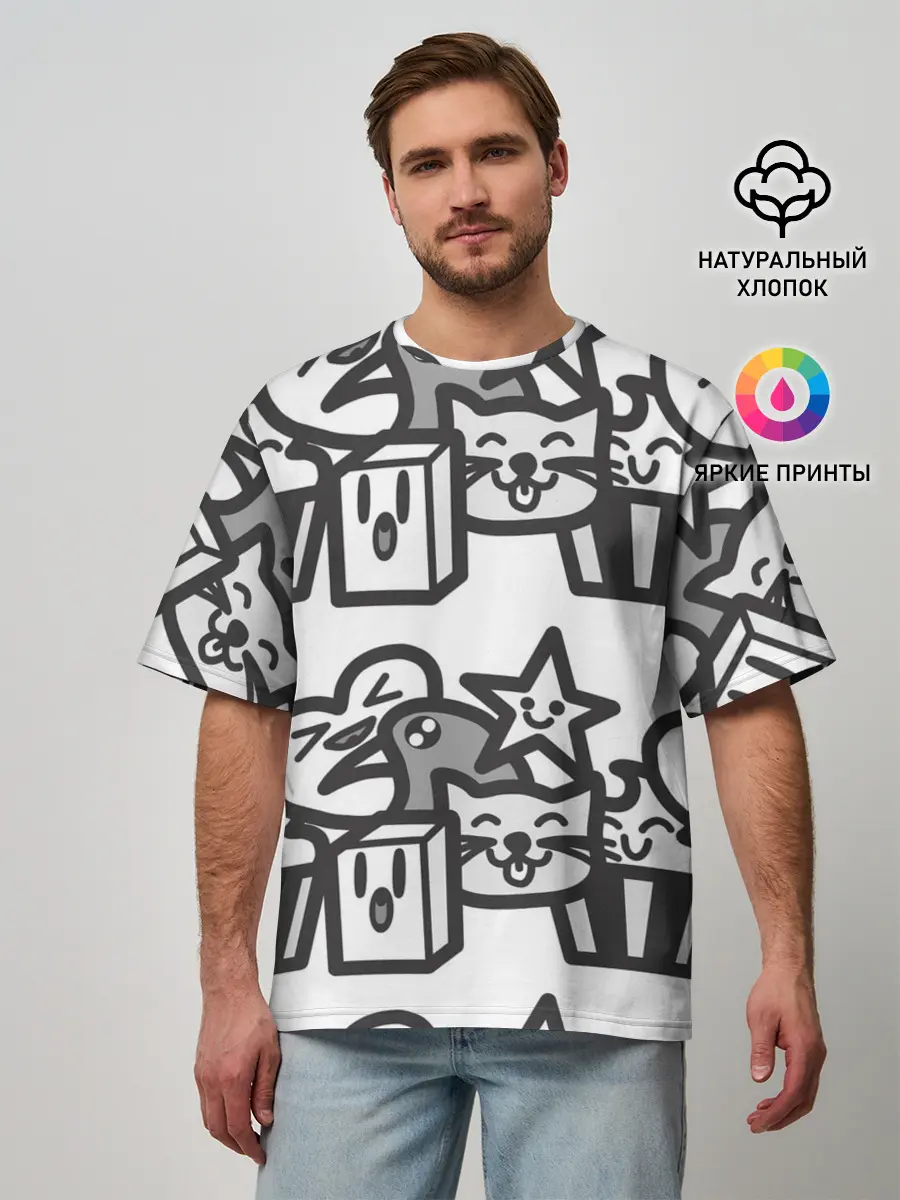 Мужская футболка оверсайз / Чёрно-белые дудлы