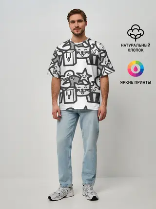 Мужская футболка оверсайз / Чёрно-белые дудлы
