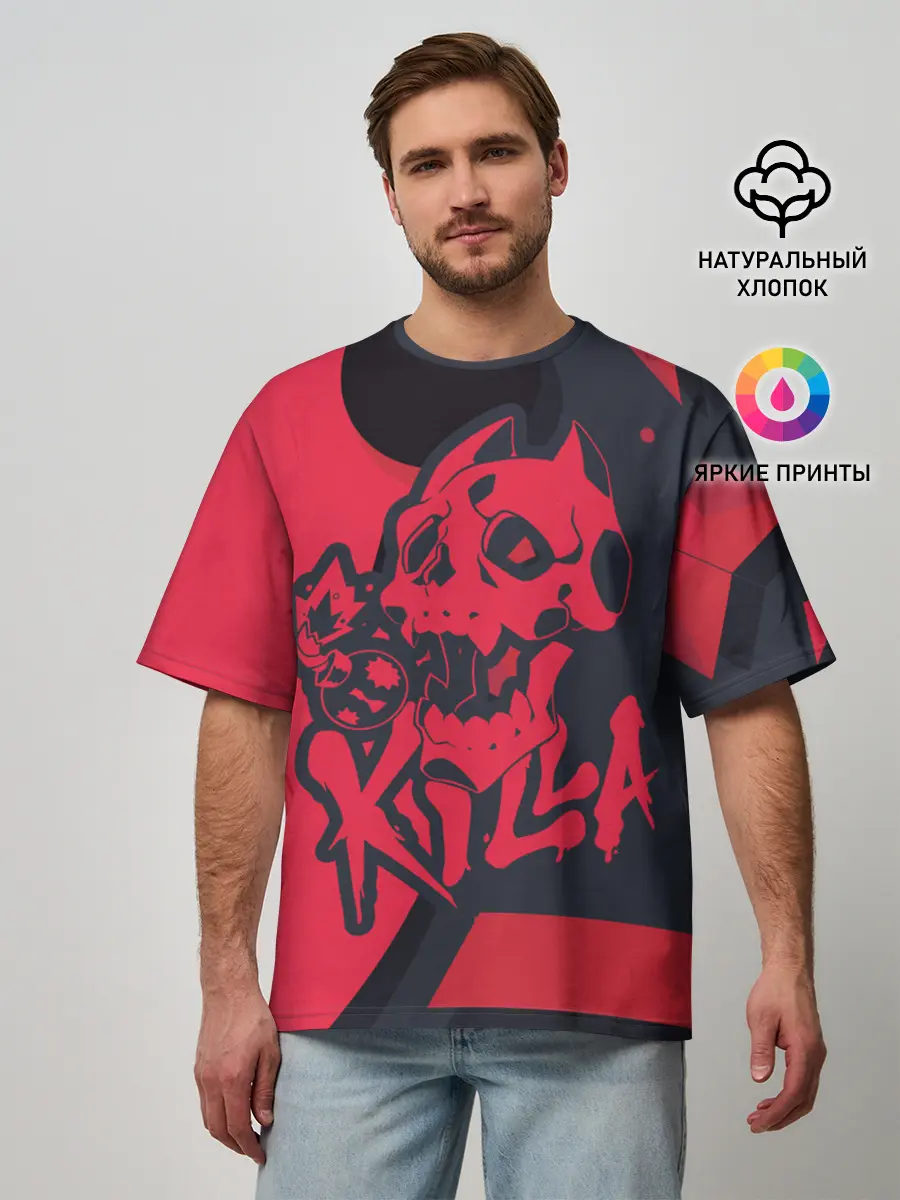 Мужская футболка оверсайз / KILLA красная