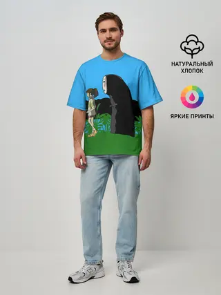 Мужская футболка оверсайз / Тихиро гуляет с Каонаси