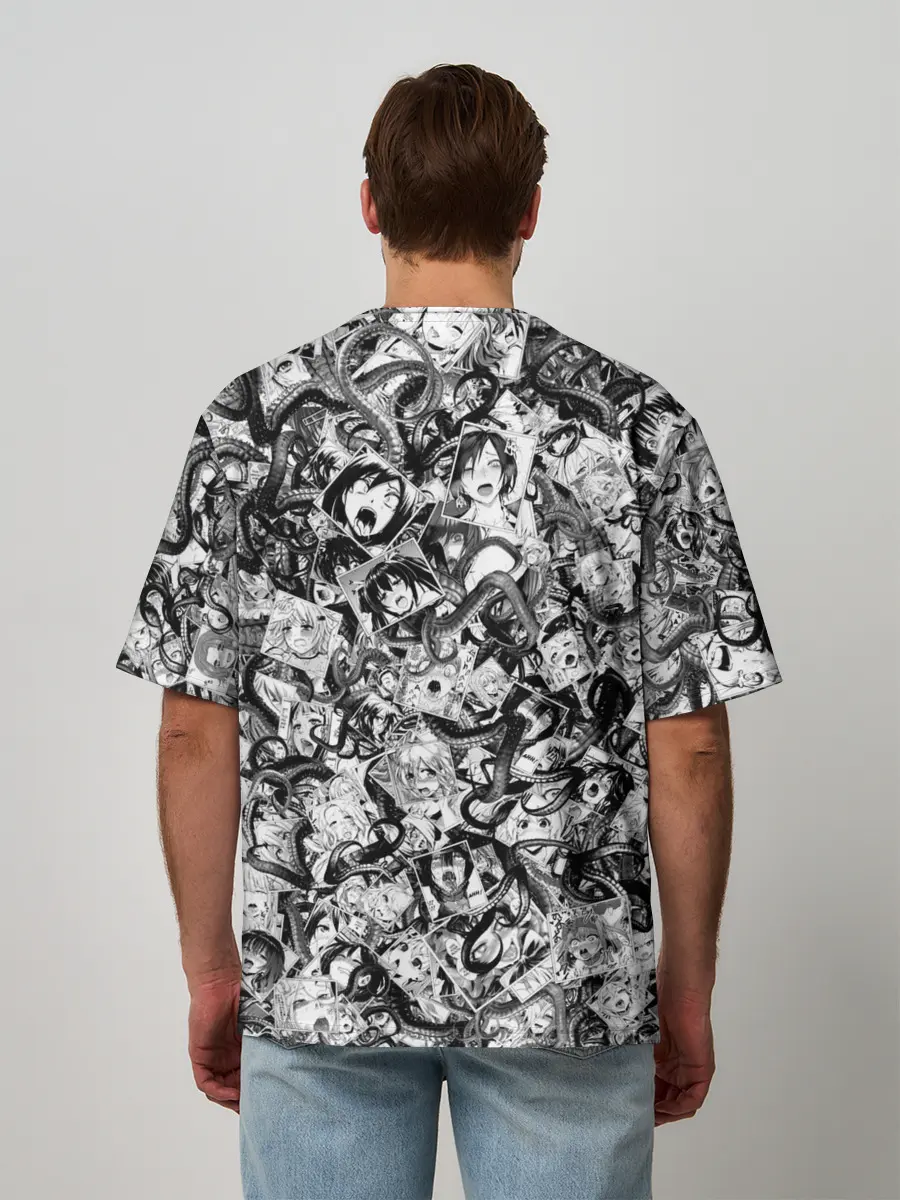 Мужская футболка оверсайз / Ахегао с щупальцами