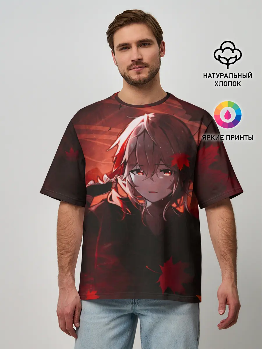 Мужская футболка оверсайз / Кадзуха в кленовых листьях