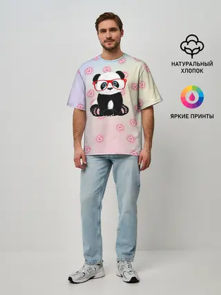 Мужская футболка оверсайз / Милая пандочка