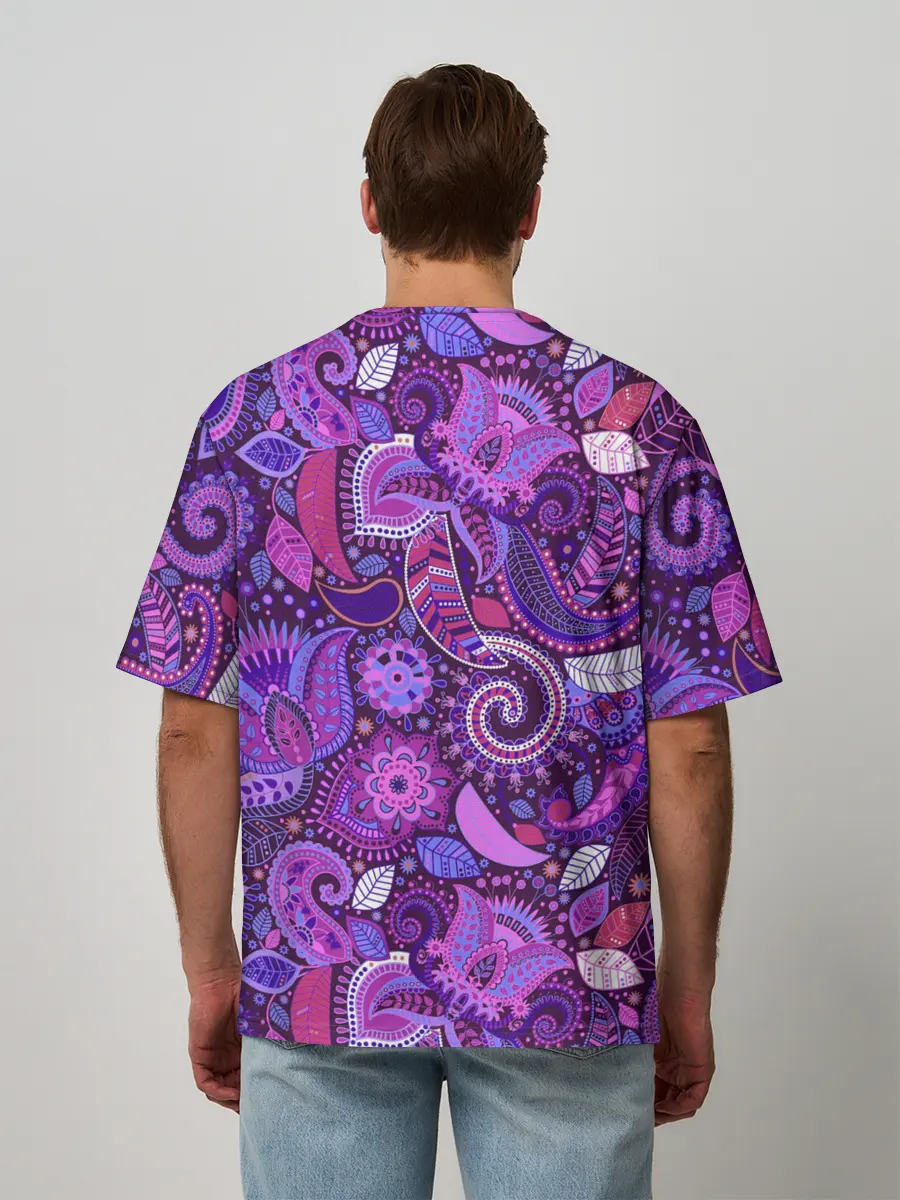 Мужская футболка оверсайз / фиолетовый этнический дудлинг