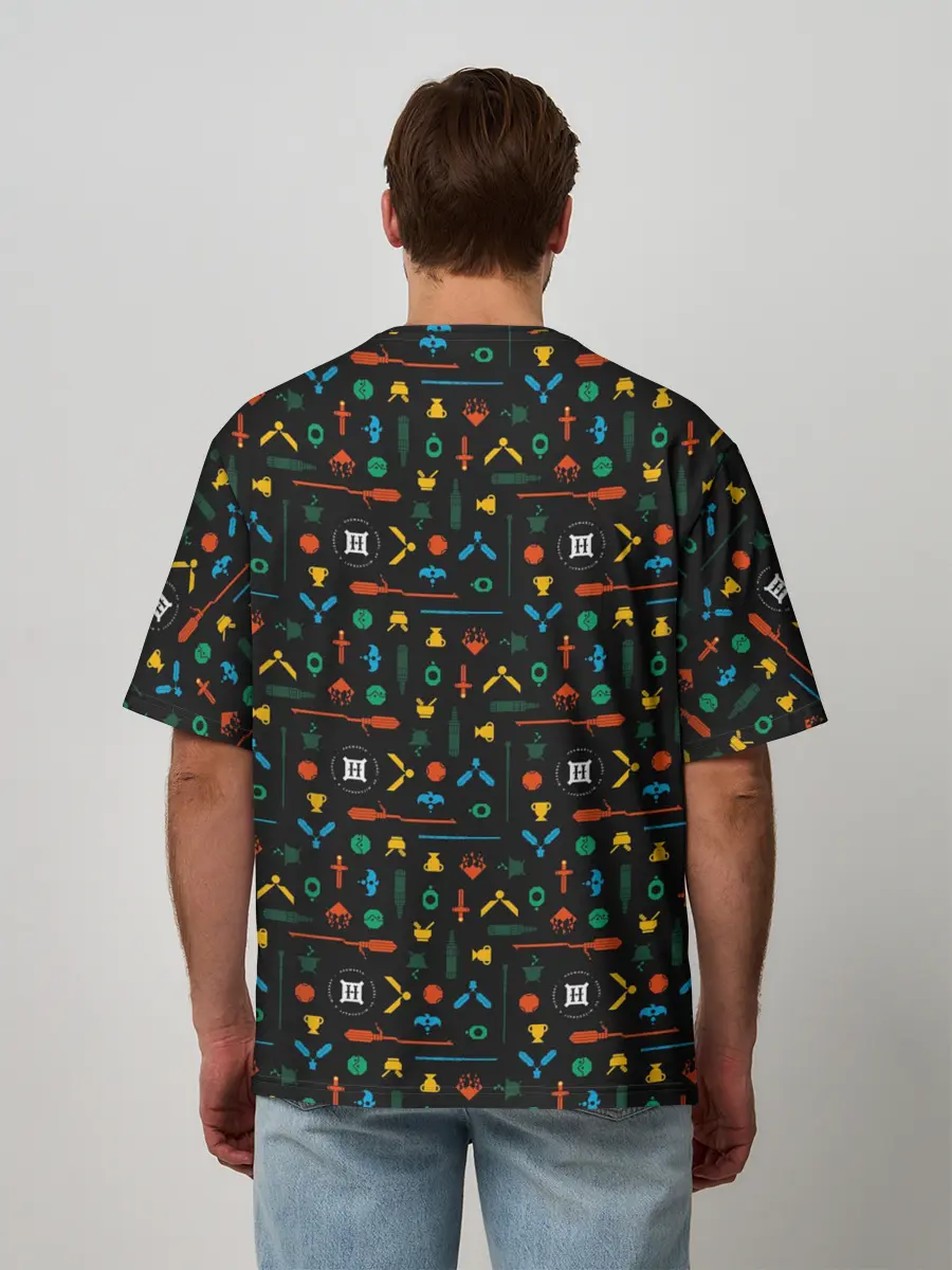 Мужская футболка оверсайз / Хогвартс паттерн