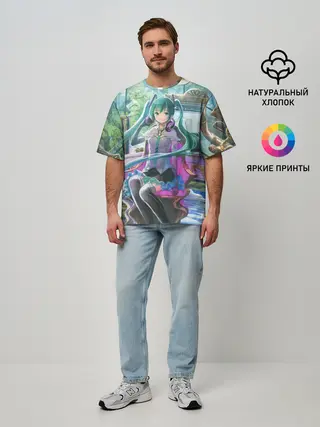 Мужская футболка оверсайз / Мика Хацуне за фортепиано