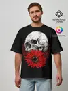 Мужская футболка оверсайз / Череп и Красный Цветок | Skull