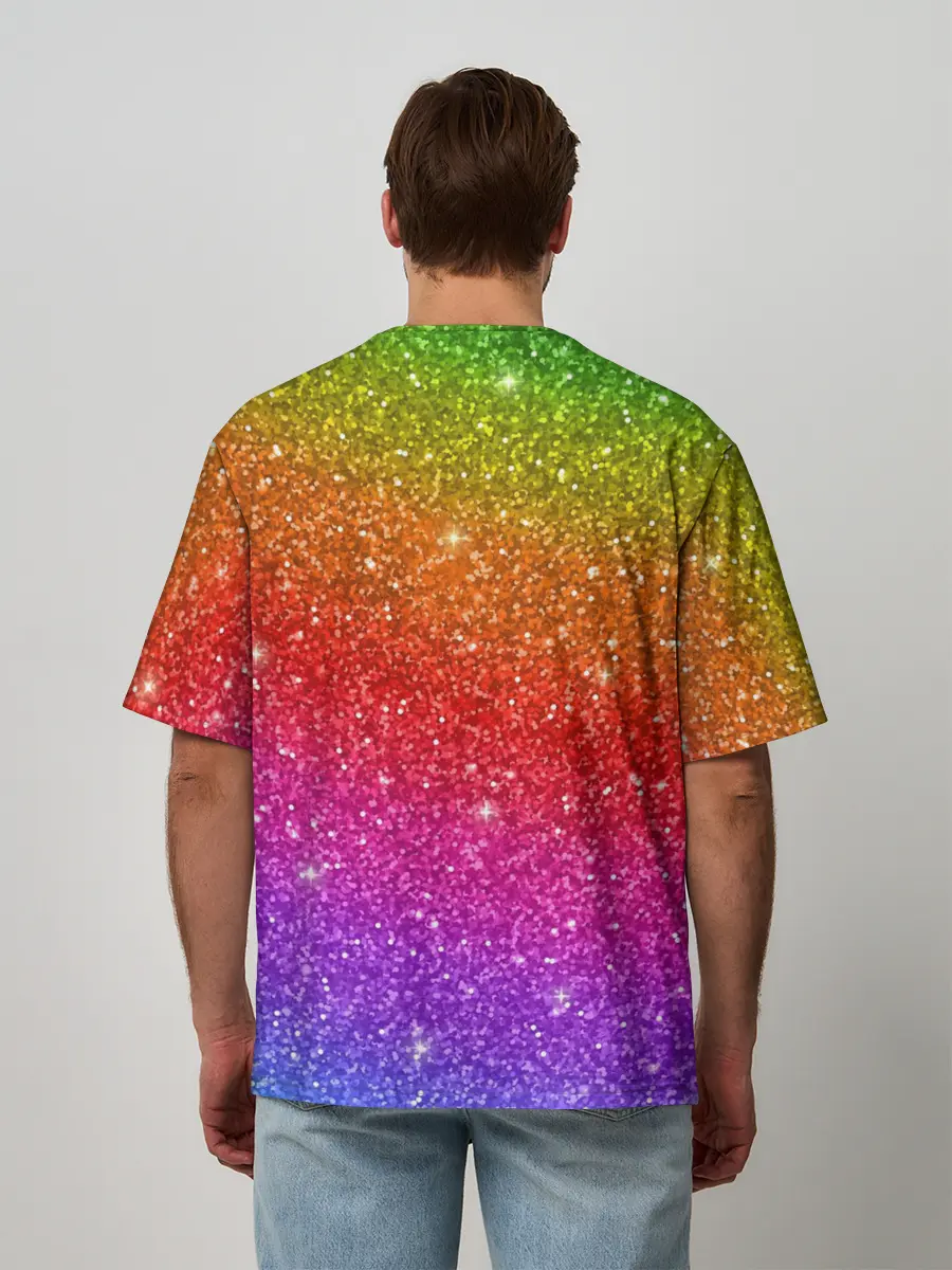 Мужская футболка оверсайз / Блестки радуги