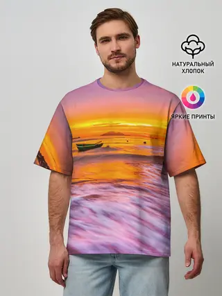Мужская футболка оверсайз / Закат на пляже