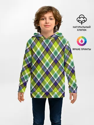 Детское худи / Крупный клетчатый косой узор