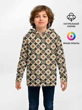 Детское худи / Абстракция из бежевых и зеленых кругов
