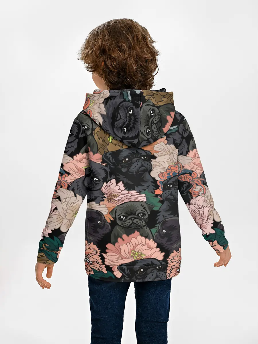 Детское худи / Мопсы и Цветы