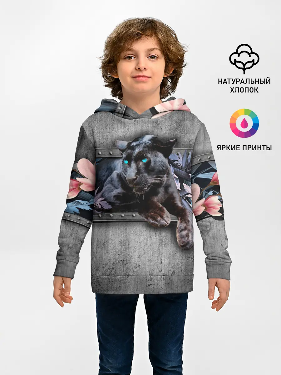 Детское худи / Пантера и цветы