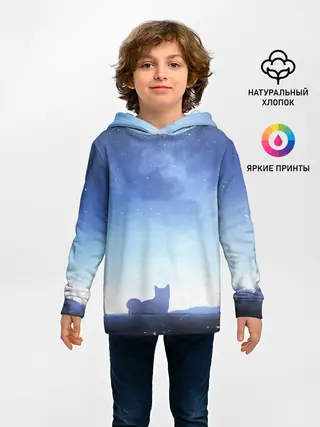 Детское худи / силуэт корги ночь космос дымка