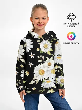 Детское худи / Ромашки на черном фоне