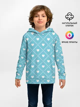 Детское худи / Белые сердечки на голубом фоне