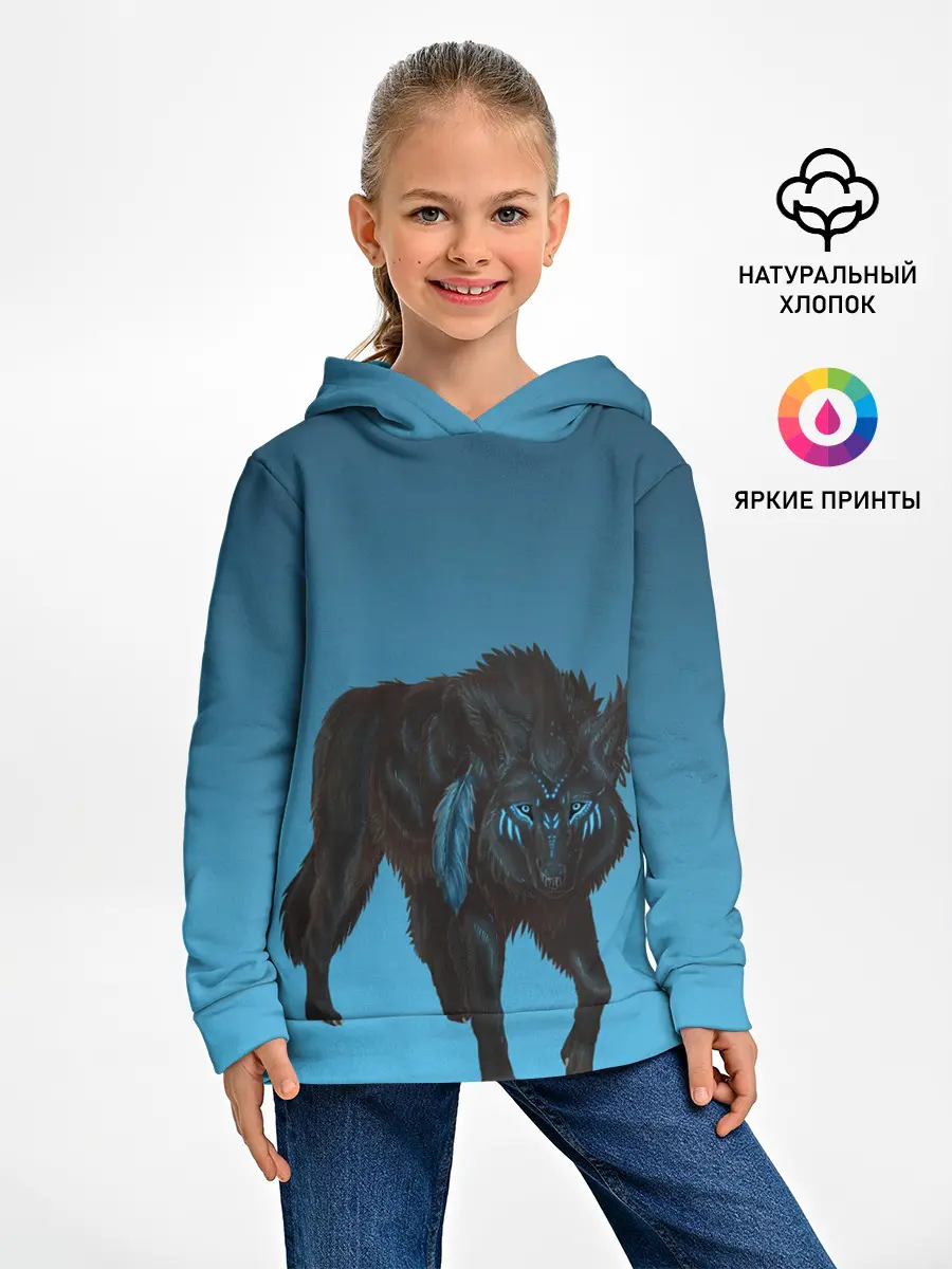 Детское худи / черный дух волка