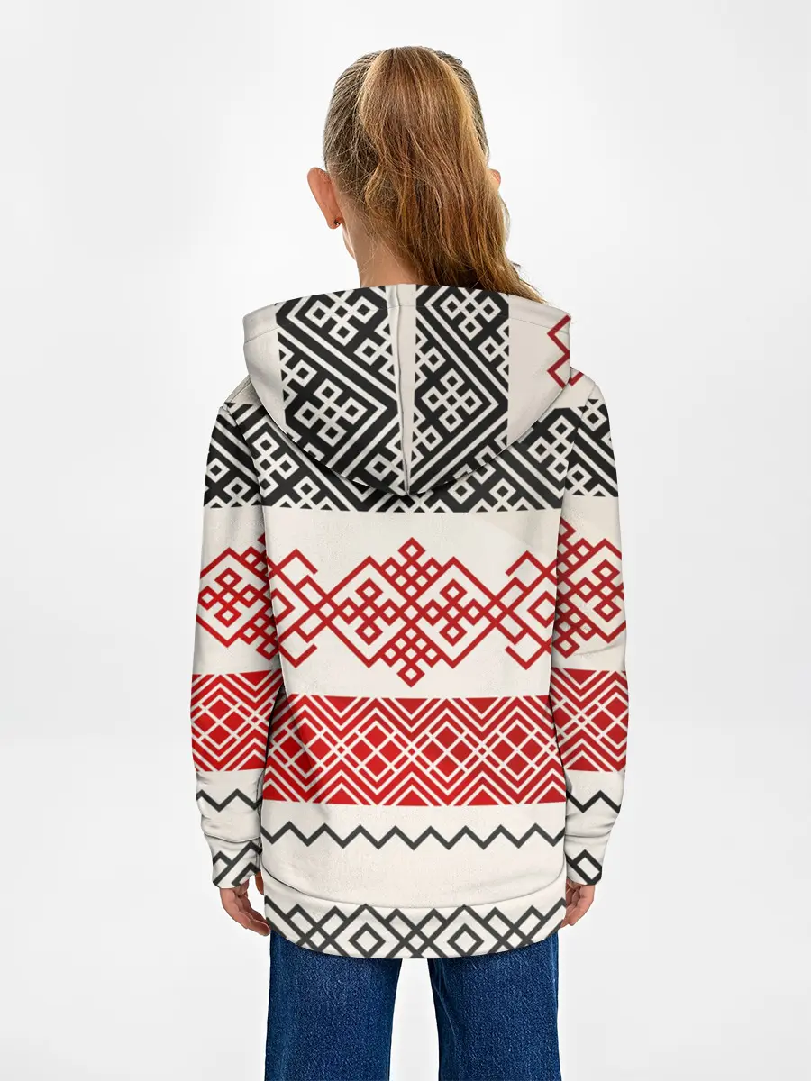 Детское худи / Славянский узор красно-черный