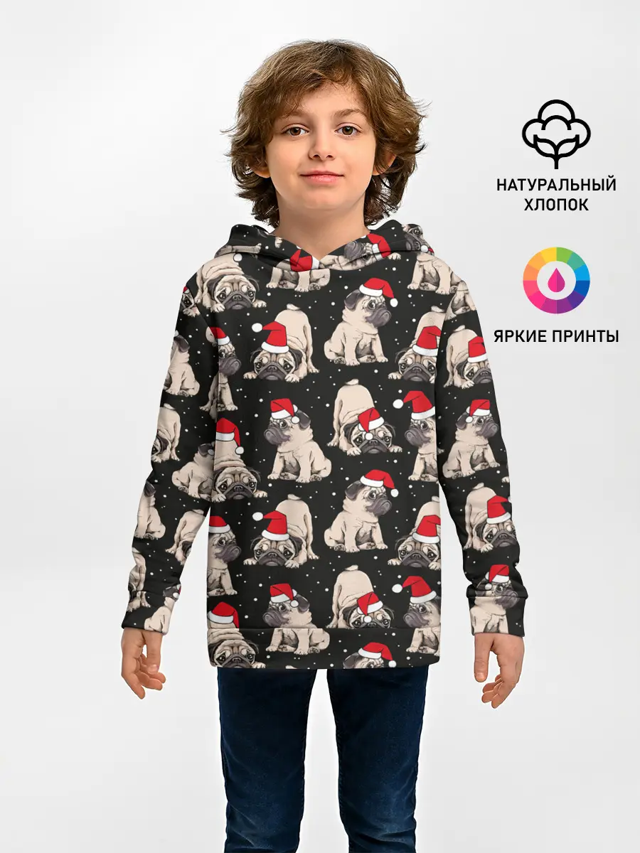 Детское худи / Новогодние мопсы