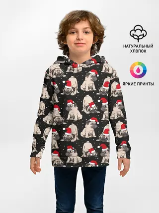 Детское худи / Новогодние мопсы