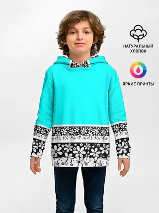 Детское худи / Цветочный бирюзовый узор