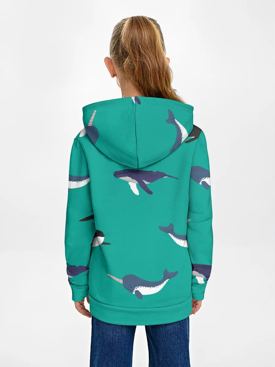 Детское худи / Нарвал, киты, касатка паттерн
