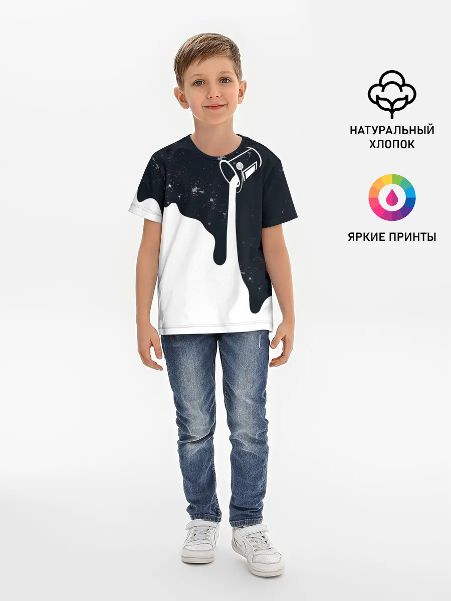 Детская базовая футболка / Черно-белый