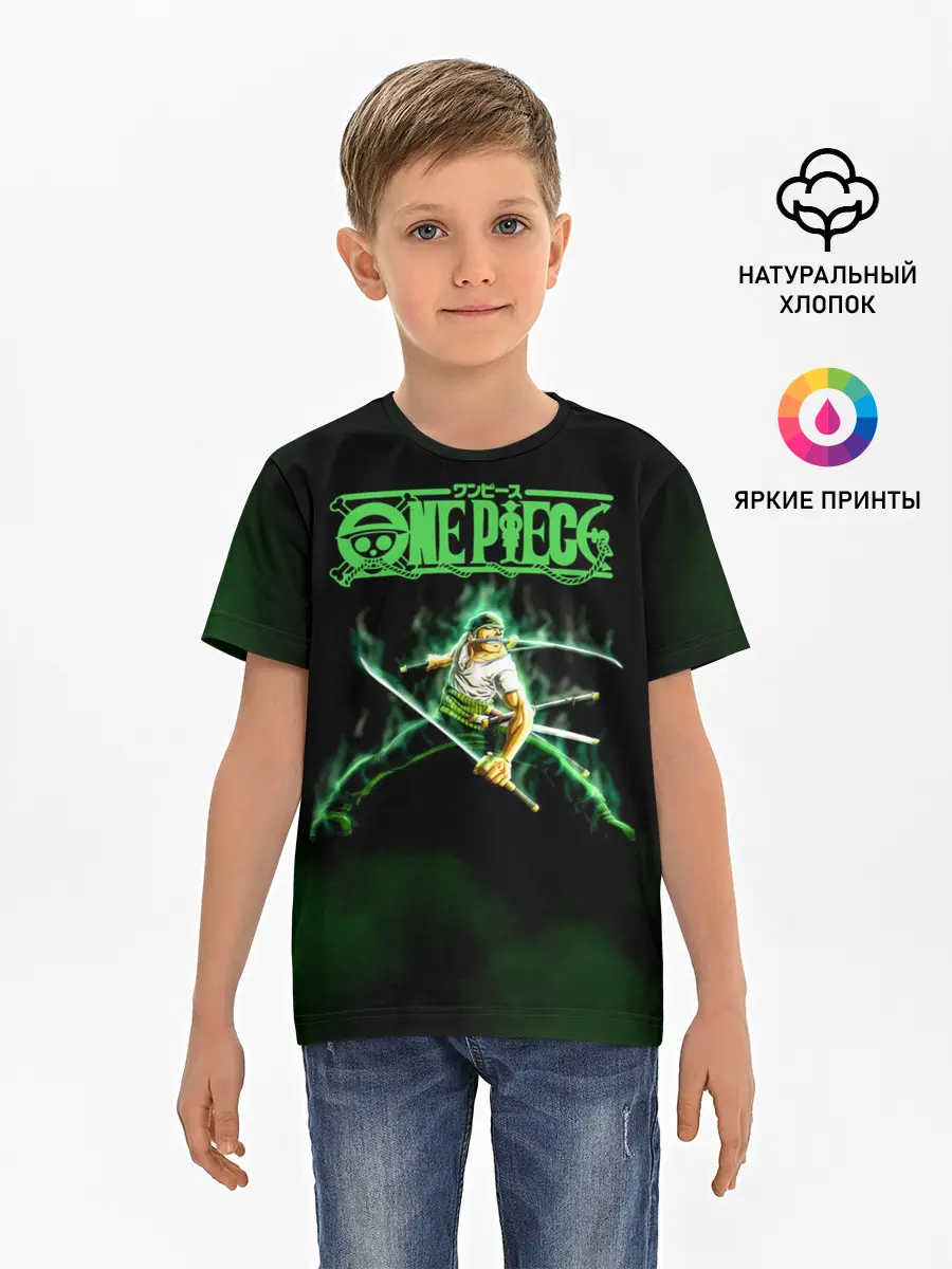 Детская базовая футболка / Огненный Ророноа Зоро | One Piece