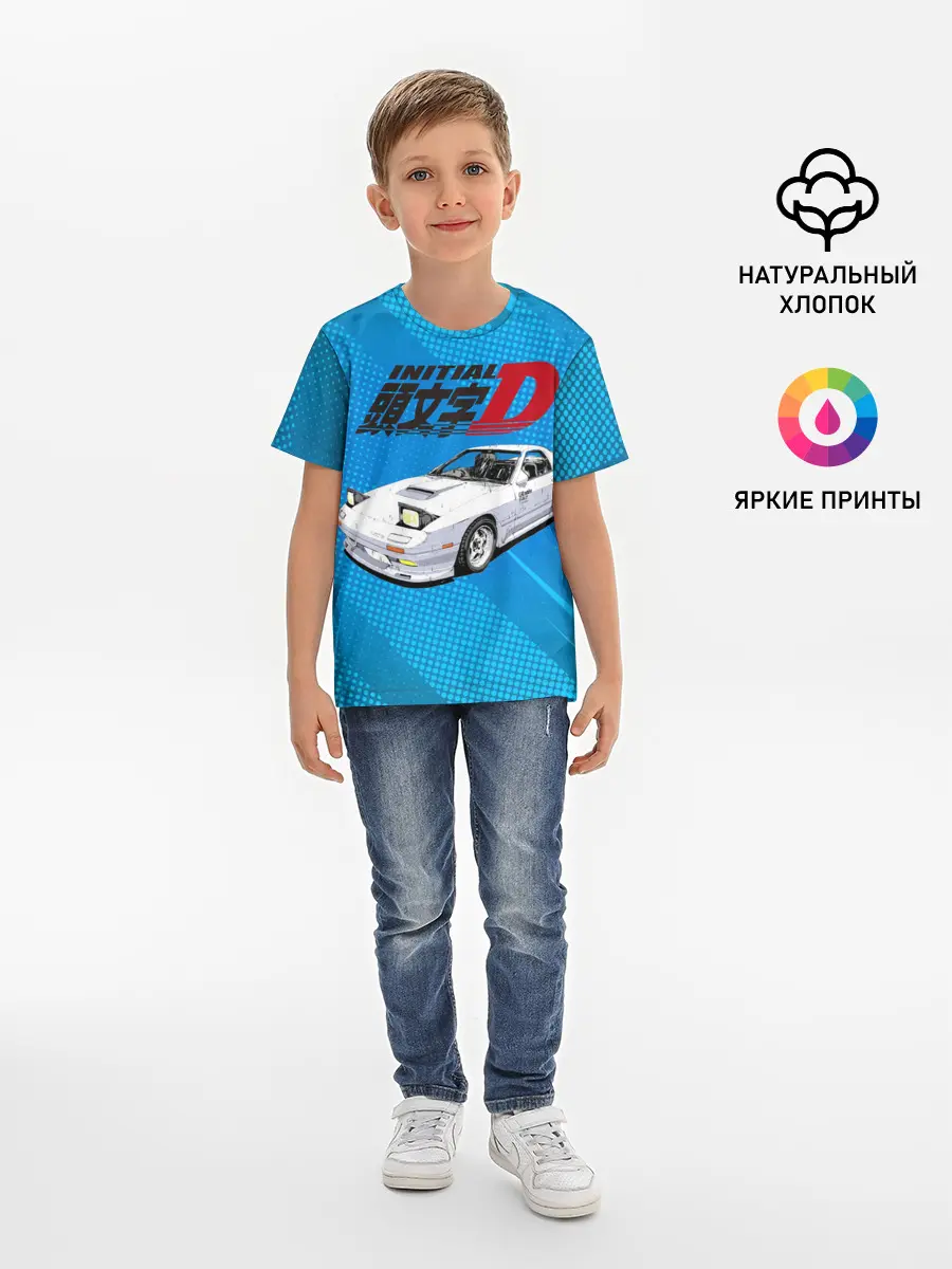 Детская базовая футболка / Initial D машина на голубом фоне