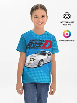 Детская базовая футболка / Initial D машина на голубом фоне