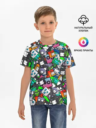 Детская базовая футболка / Geometry Dash | Pattern