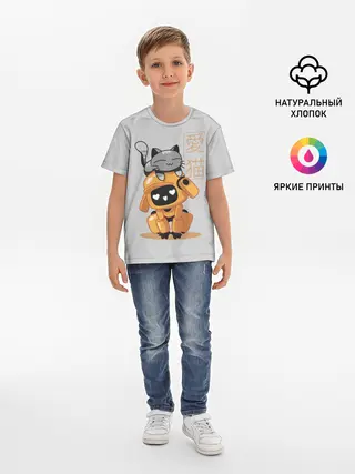 Детская базовая футболка / Cat and Robot