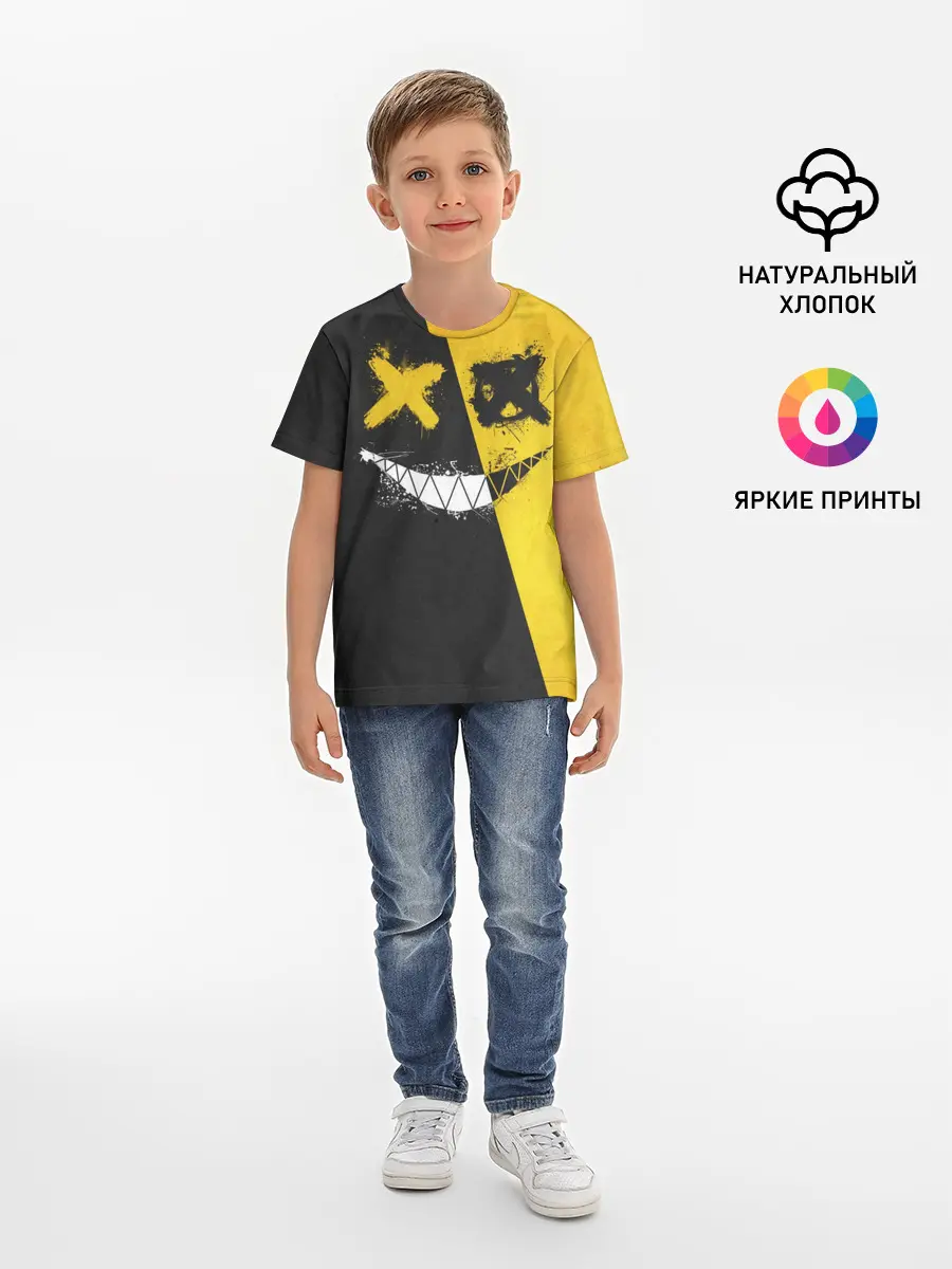 Детская базовая футболка / Yellow and Black Emoji