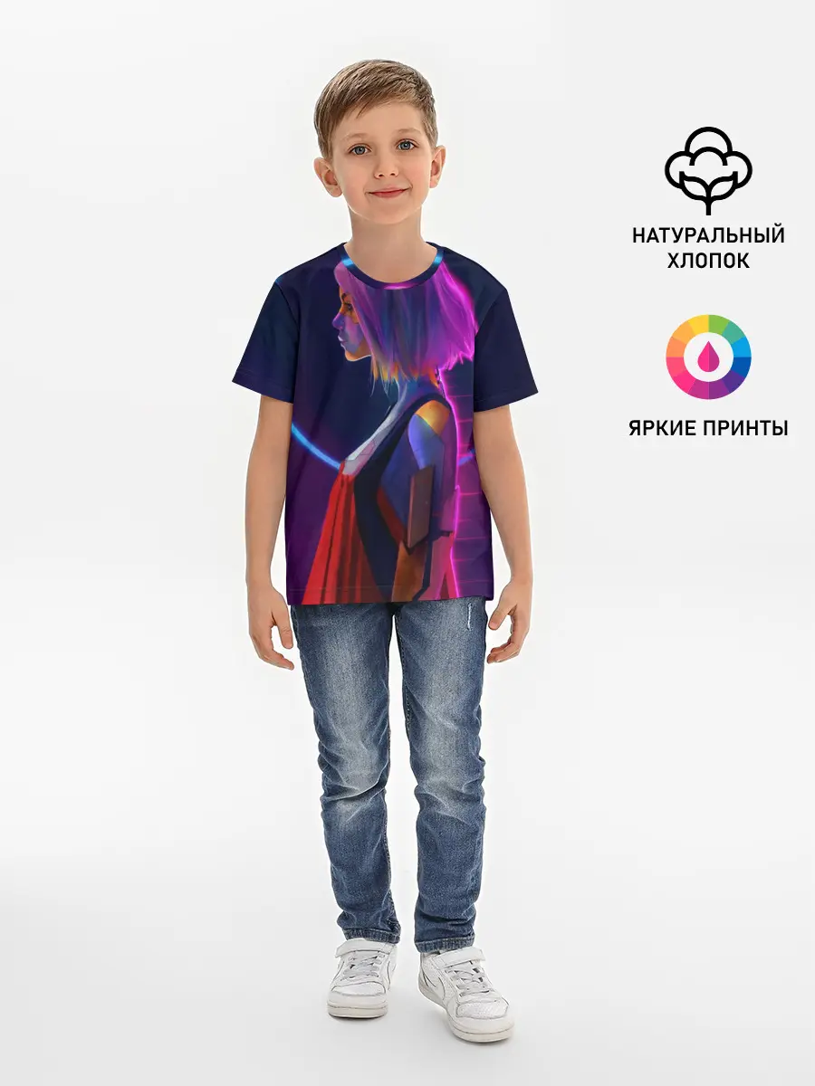 Детская базовая футболка / Девушка в неоне