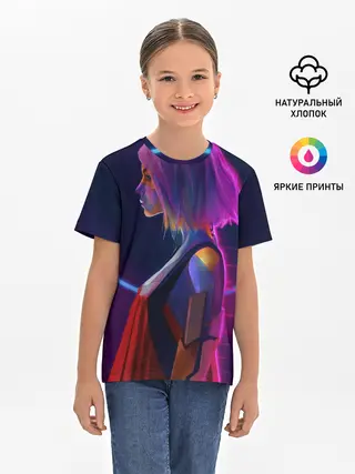 Детская базовая футболка / Девушка в неоне