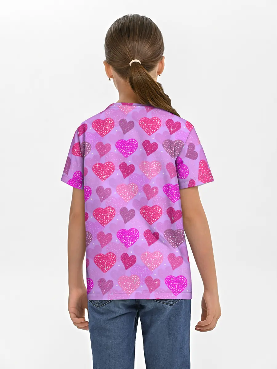 Детская базовая футболка / Розовые сердечки