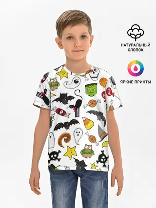 Детская базовая футболка / Хэллоуин паттерн