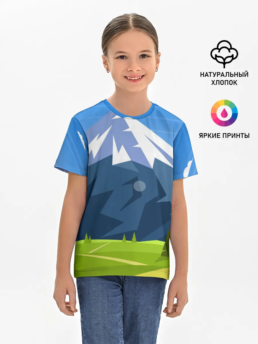 Детская базовая футболка / Горы пейзаж природа вектор
