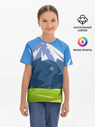 Детская базовая футболка / Горы пейзаж природа вектор