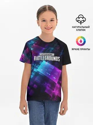 Детская базовая футболка / Pubg neon style 2019