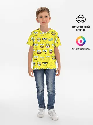 Детская базовая футболка / Губка Боб паттерн
