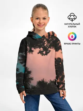 Детское худи / Пальмы вид снизу закат