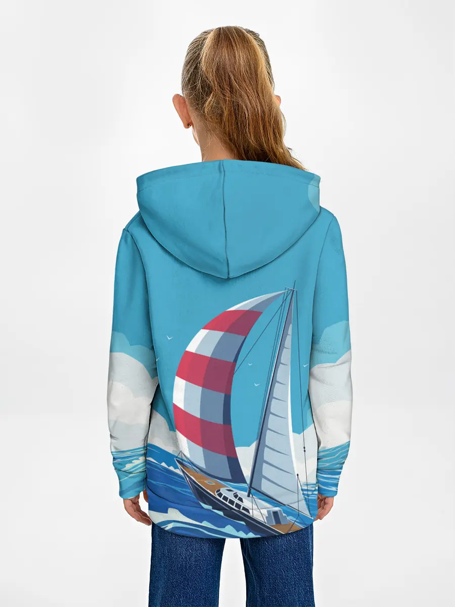 Детское худи / ПАРУСНИК В МОРЕ | ЛЮБЛЮ МОРЕ