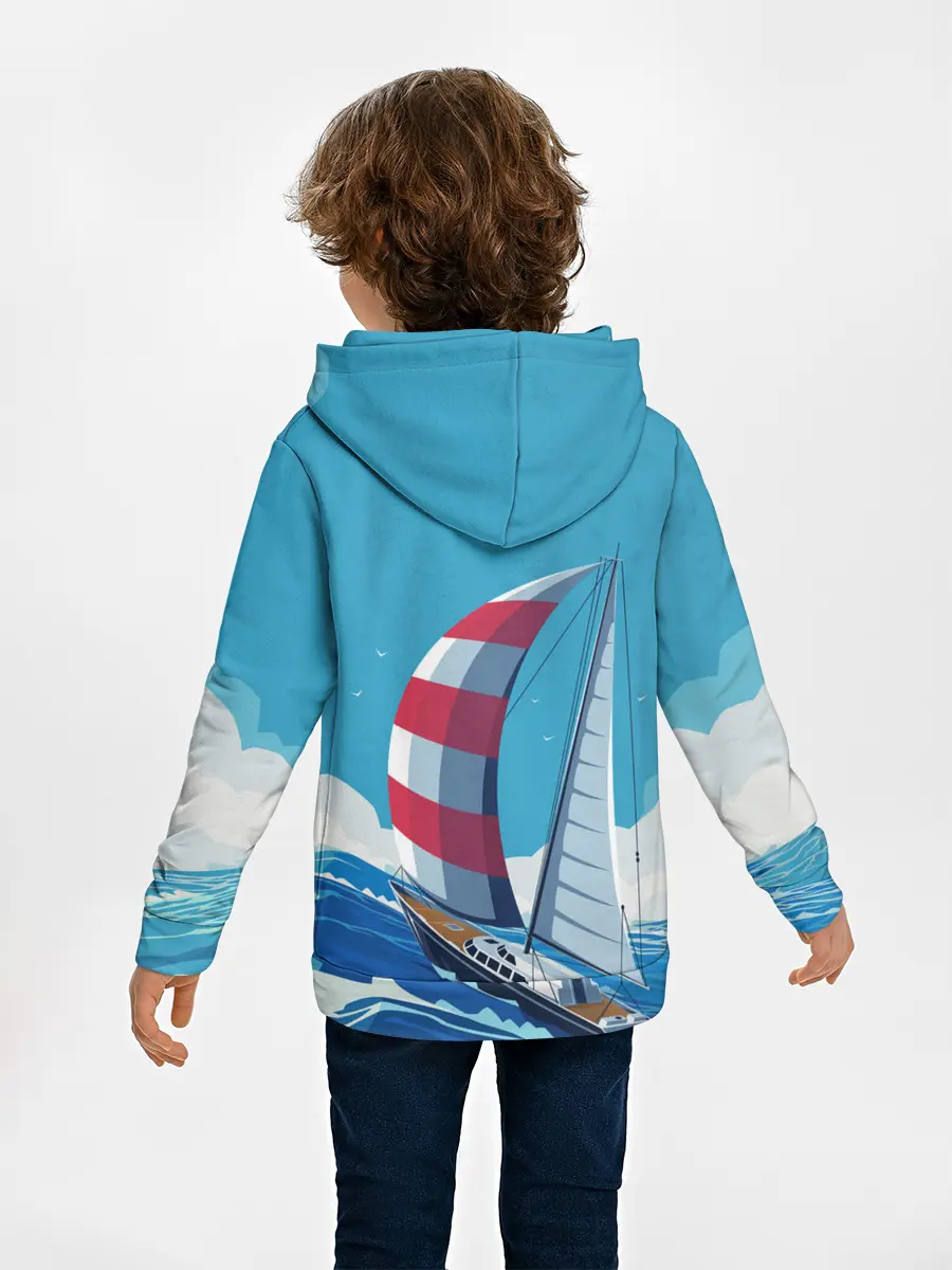 Детское худи / ПАРУСНИК В МОРЕ | ЛЮБЛЮ МОРЕ