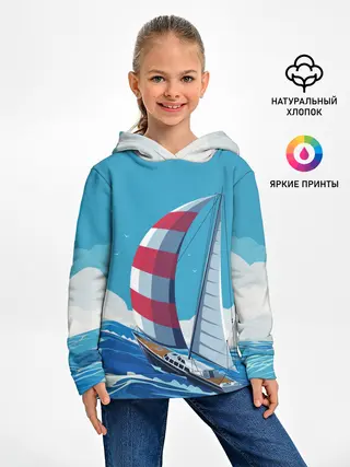 Детское худи / ПАРУСНИК В МОРЕ | ЛЮБЛЮ МОРЕ