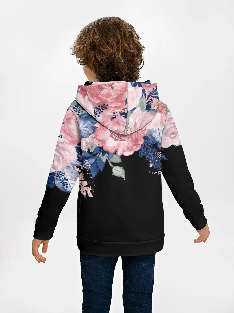 Детское худи / цветы на черном