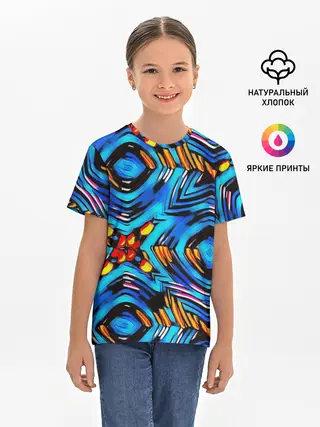 Детская базовая футболка / Желто-синий абстрактный узор