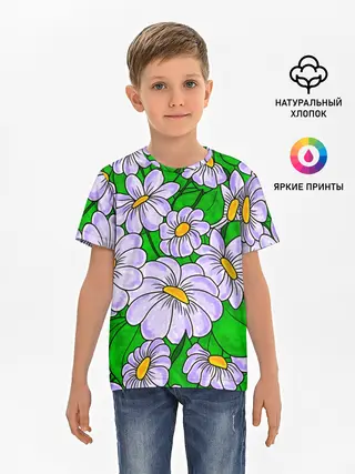 Детская базовая футболка / Цветы Лавандовые ромашки